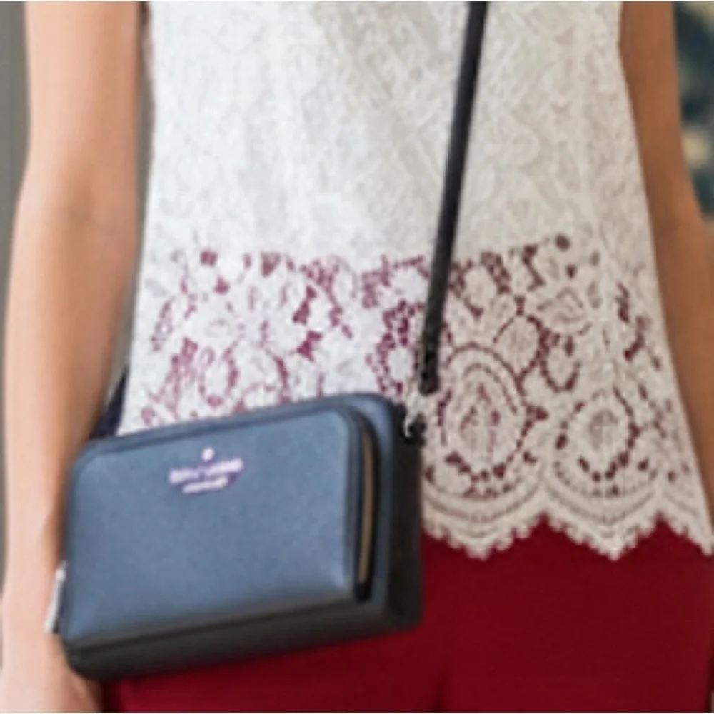 Kate spade Staci zip around mini black leather Crossbody - Picture 1 of 14